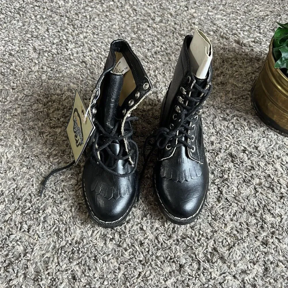 Vintage Buffalo Gap Kids Black Western Boots Kiltie Lace Up Size 10 New